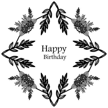 Çiçek çerçeve şekli, stil tasarım siluet, vintage kart mutlu yıllar. Vektör