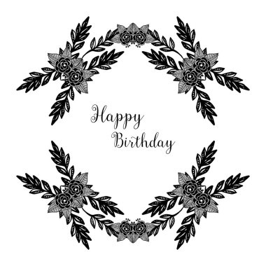 Dekorasyon davetiye kartı, mutlu yıllar yazı, sevimli çelenk çerçeve duvar kağıdı. Vektör