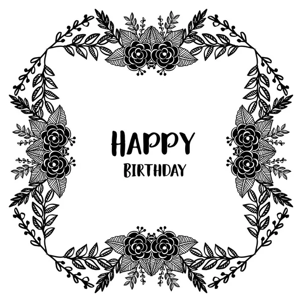 Plantilla de decoración de marco de corona, color blanco negro, tarjeta de celebración de diseño feliz cumpleaños. Vector — Vector de stock