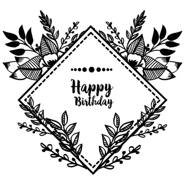Шаблон украшения рамы венка, цвет черный белый, дизайн праздничной открытки с днем рождения. Вектор — стоковый вектор