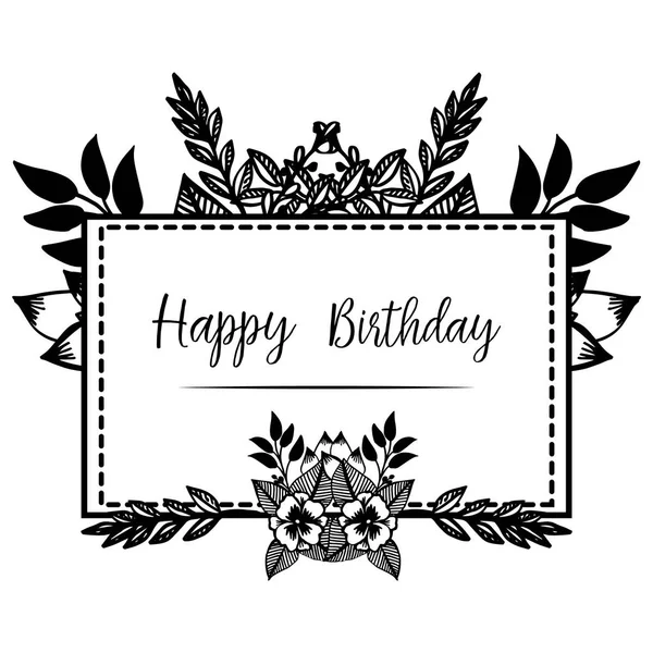 Plantilla de decoración de marco de corona, color blanco negro, tarjeta de celebración de diseño feliz cumpleaños. Vector — Vector de stock