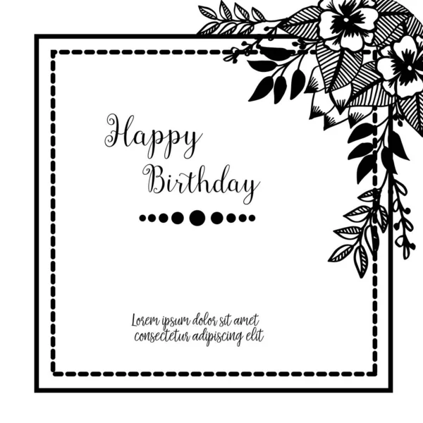 Tvar rámu květu, siluety stylu, starožitná karta, šťastné narozeniny. Vektorové — Stockový vektor