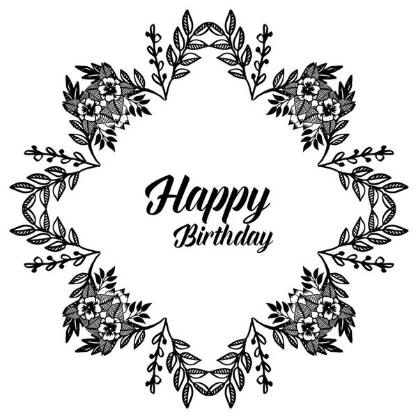 Tarjeta de invitación decoración, letras de feliz cumpleaños, fondo de pantalla de marco guirnalda lindo. Vector — Vector de stock