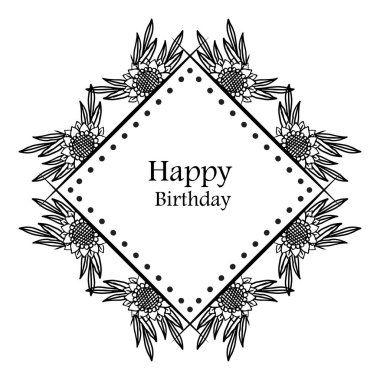 Vintage çiçek çerçeve, tebrik kartı veya davet kartı, mutlu doğum günü konsepti ile. Vektör
