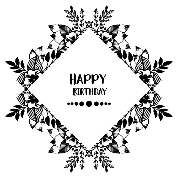 Tarjeta de invitación decoración, letras de feliz cumpleaños, fondo de pantalla de marco guirnalda lindo. Vector — Vector de stock