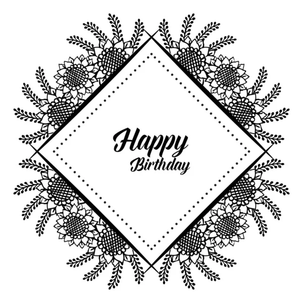 Forma de tarjeta feliz cumpleaños, hermoso marco de corona, textura elegante. Vector — Vector de stock