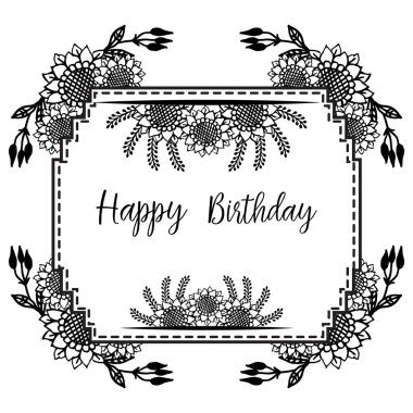 Çeşitli tasarım kartı mutlu doğum günü, doku güzel çiçek çerçeve, beyaz bir zemin üzerinde izole. Vektör