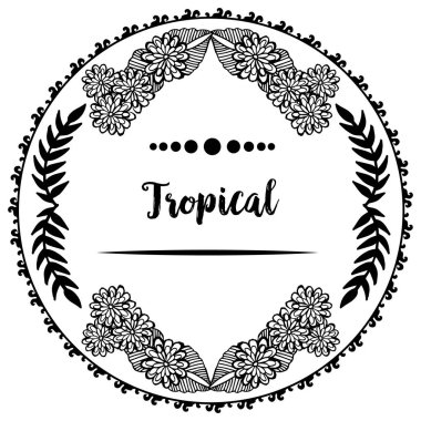 Zarif yaprakları ve çiçek siyah beyaz, dekorasyon çerçeve, kavram tropikal poster için. Vektör