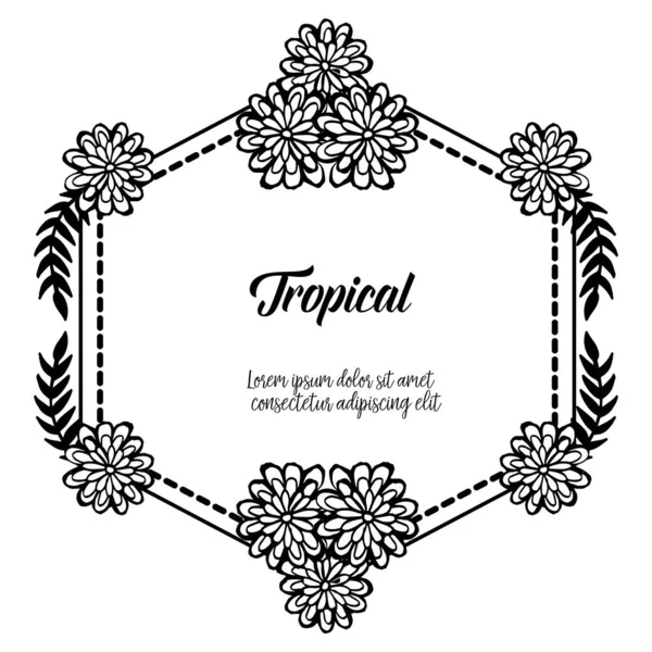 Design di confine di fiori, modello cornice unica, per banner tropicale. Vettore — Vettoriale Stock
