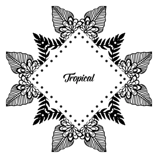 Diseño de la frontera de flores, marco único patrón, para bandera tropical. Vector — Vector de stock