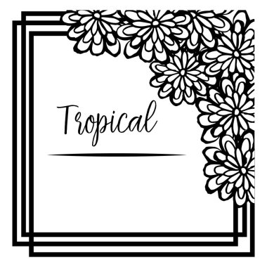 Çiçek çerçeve şekli, stil vintage, sevimli dalları yaprakları, tropikal kart için. Vektör