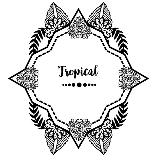 Forma de marco de flores, estilo vintage, hojas lindas ramas, para tarjeta tropical. Vector — Vector de stock