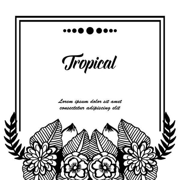 Decorazione cornice floreale, design di stile carino, per l'ornamento di carta tropicale. Vettore — Vettoriale Stock