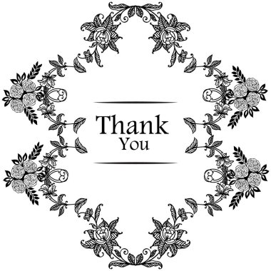 Beyaz arka plan üzerinde izole yaprak çiçek çerçeve çizim sanatı, kart şablonu için teşekkür ederiz. Vektör