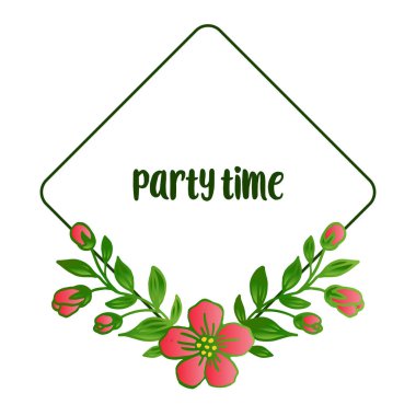 Çerçeve süsü, yaprak ve çiçek dekoratif, parti zaman metin kaligrafik için. Vektör