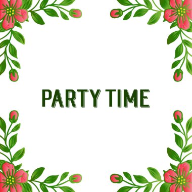 Çerçeve süsü, yaprak ve çiçek dekoratif, parti zaman metin kaligrafik için. Vektör