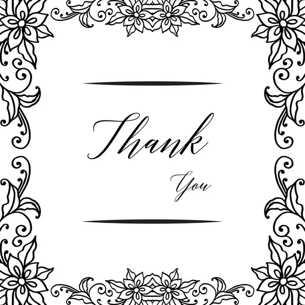 Tasarım davetiye kartı için teşekkür ederim, soyut yaprakları çiçek çerçeve, siyah ve beyaz renklerde. Vektör