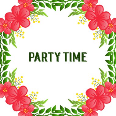 Zarif parti zaman kartı, yeşil yapraklı çiçek çerçevesi ile, beyaz arka plan üzerinde izole. Vektör