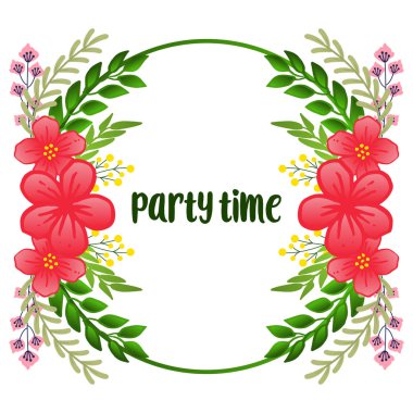 Zarif parti zaman kartı, yeşil yapraklı çiçek çerçevesi ile, beyaz arka plan üzerinde izole. Vektör