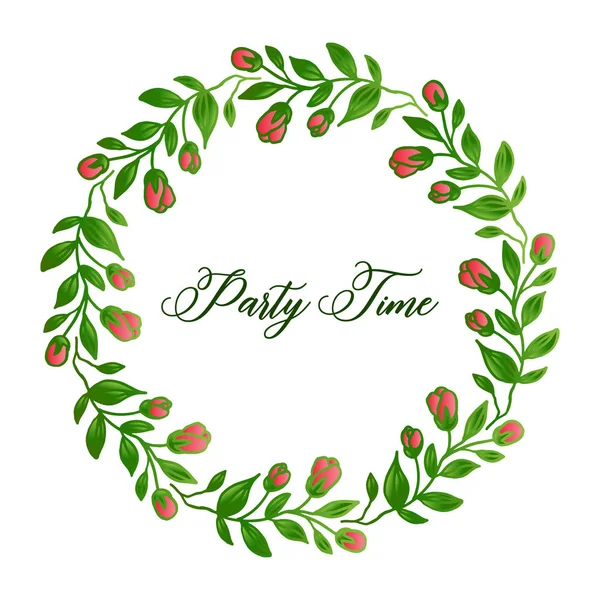 Cute green foliage and wreath frame, for party time poster. Vector