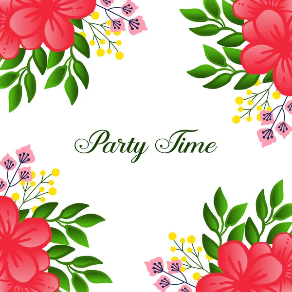 Party time template design, with bright green leafy flower frame. Vector — Stock Vector