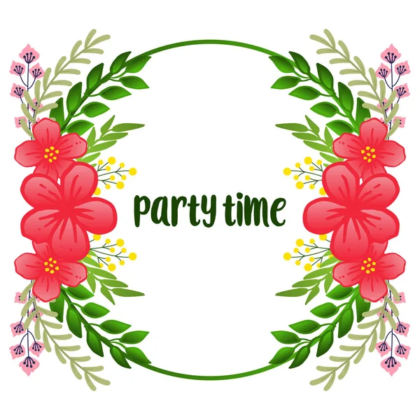 Elegant party time card, with green leafy flower frame, isolated on white background. Vector — Stock Vector