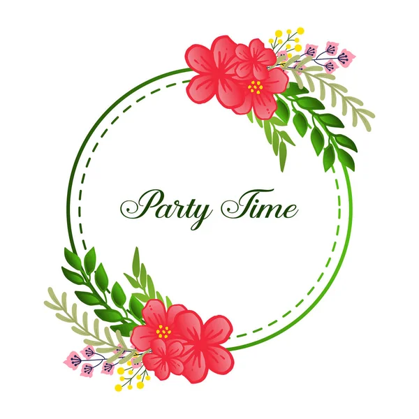 Feature green leafy flower frame, for party time handwritten text. Vector — Stock Vector