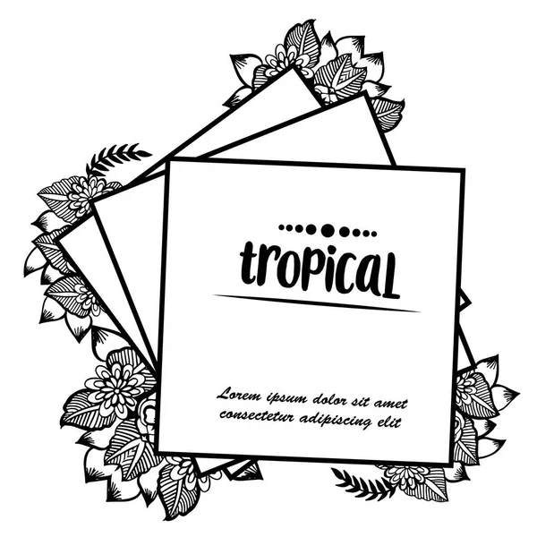 Moldura de grinalda de design, folhas de ramos, para papel de parede de bandeiras tropicais. Vetor —  Vetores de Stock