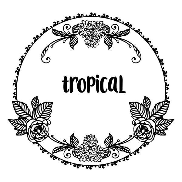 Cadre fleur noir blanc, design de carte tropicale, concept printemps. Vecteur — Image vectorielle