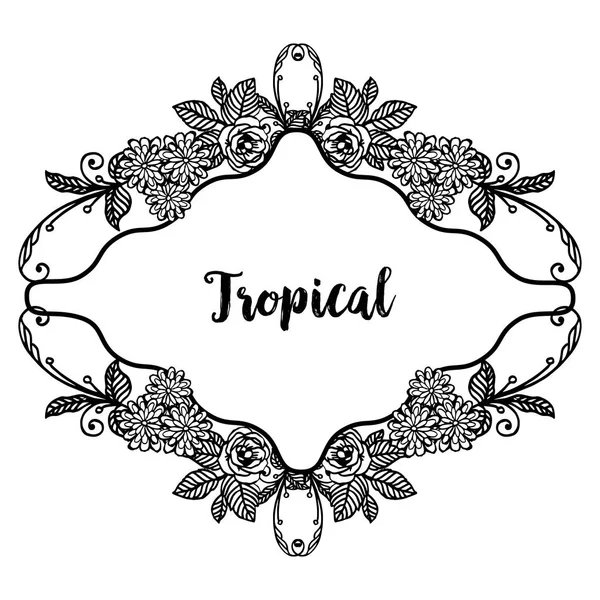 Set marco de flores vintage, letras de tropical, para tarjetas de papel pintado. Vector — Vector de stock