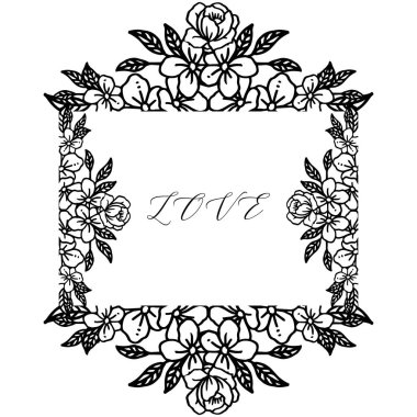 Aşk Vintage retro tarzı metin, gül çiçek çerçeve çizim ile. Vektör