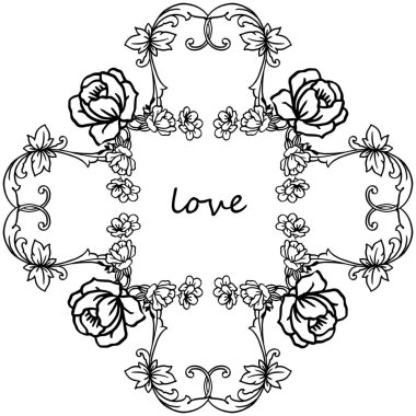 Aşk Vintage retro tarzı metin, gül çiçek çerçeve çizim ile. Vektör