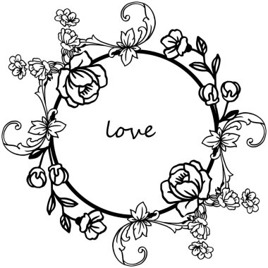 Yaprak çiçek çerçeve kalabalık ile aşk tebrik kartı için siyah ve beyaz renkler. Vektör