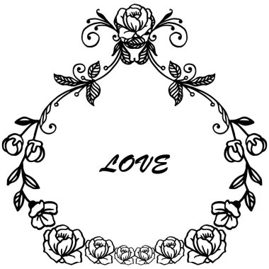 Yaprak çiçek çerçeve kalabalık ile aşk tebrik kartı için siyah ve beyaz renkler. Vektör