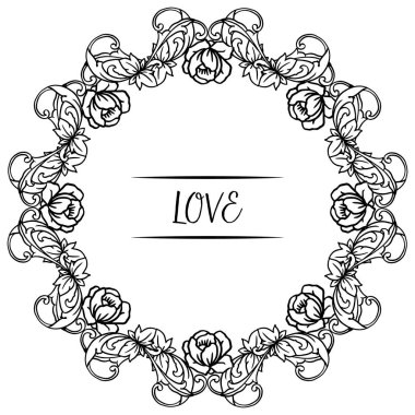 Benzersiz yaprak çiçek çerçevesi süslü, aşk metin kartı için yerleştirin. Vektör