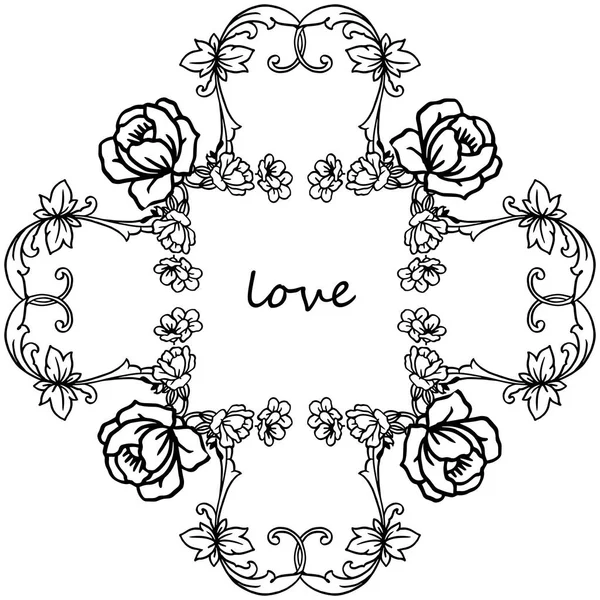 Vintage retro style text of love, with drawing of rose flower frame. Vector — Stock Vector