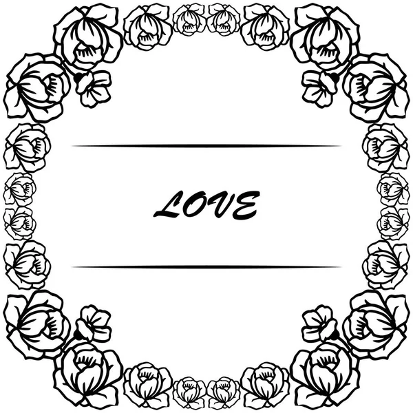 Zwart-wit kleuren voor wenskaart van liefde, met menigte van blad Floral frame. Vector — Stockvector