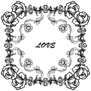 Zarif gül çelenk çerçeve, aşk, romantik el yazısı posteri için. Vektör