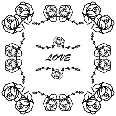 Kart aşk için çerçeve çeşitli süslü, gül çiçek sınırında romantik ifade. Vektör
