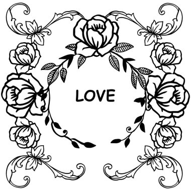 Sanat benzersiz yaprak çiçek çerçevesi ile aşk çeşitli afiş. Vektör