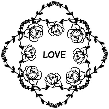 Yaprak çiçek çerçeve dekorasyonu ile güzel aşk yazısı. Vektör