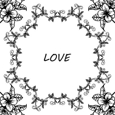 Silhoutte çiçek çerçeve, sevgi tebrik kartı için. Vektör
