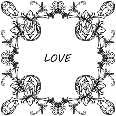 Silhoutte çiçek çerçeve, sevgi tebrik kartı için. Vektör