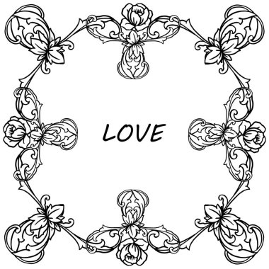Silhoutte çiçek çerçeve, sevgi tebrik kartı için. Vektör