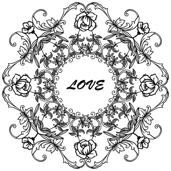 Elegante marco de corona de rosa, para cartel escrito a mano de amor, romántico. Vector — Archivo Imágenes Vectoriales