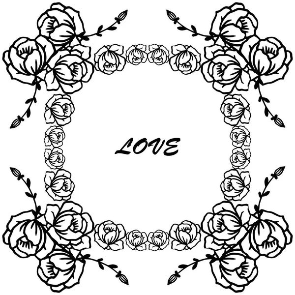 Verschillende sierlijke frame voor kaart liefde, romantische zin in Rose Flower border. Vector — Stockvector