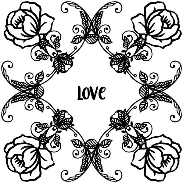 Aranyos kártya szöveg szerelem textúra modern Rózsa koszorú keretben. Vektor — Stock Vector