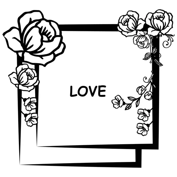 Beautiful love lettering, with decoration of leaf flower frame. Vector — Stock Vector