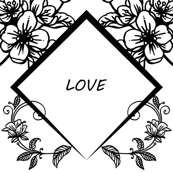 Moldura floral silhueta, para cartão de saudação de amor. Vetor — Vetor de Stock
