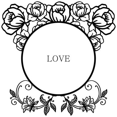 Beyaz arka plan üzerinde izole aşk basit kart, çeşitli şekil yaprak çelenk çerçeve zarif. Vektör